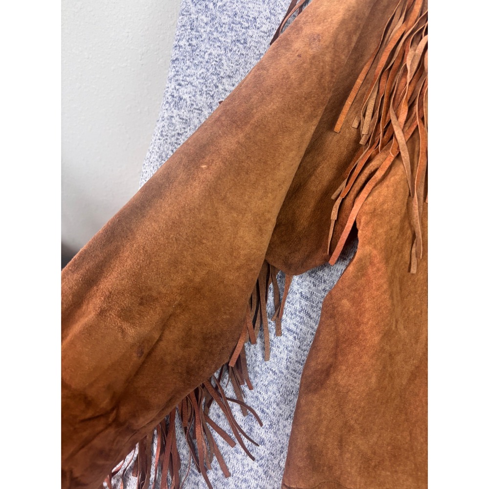 Global Identity Fringe Jacket Women Medium Brown Vintage Suede Western Boho - Picture 6 of 11